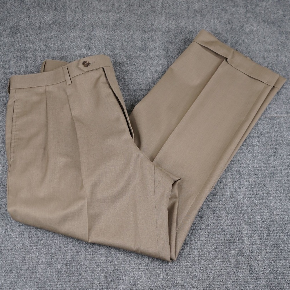 Lauren Ralph Lauren Dress Pant 35x30 Taupe Brown 100% Wool double Pleated Cuffed